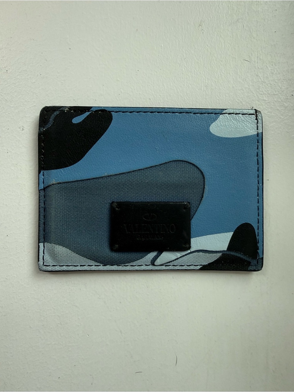 Valentino Blue and Black Camouflage Card Holder